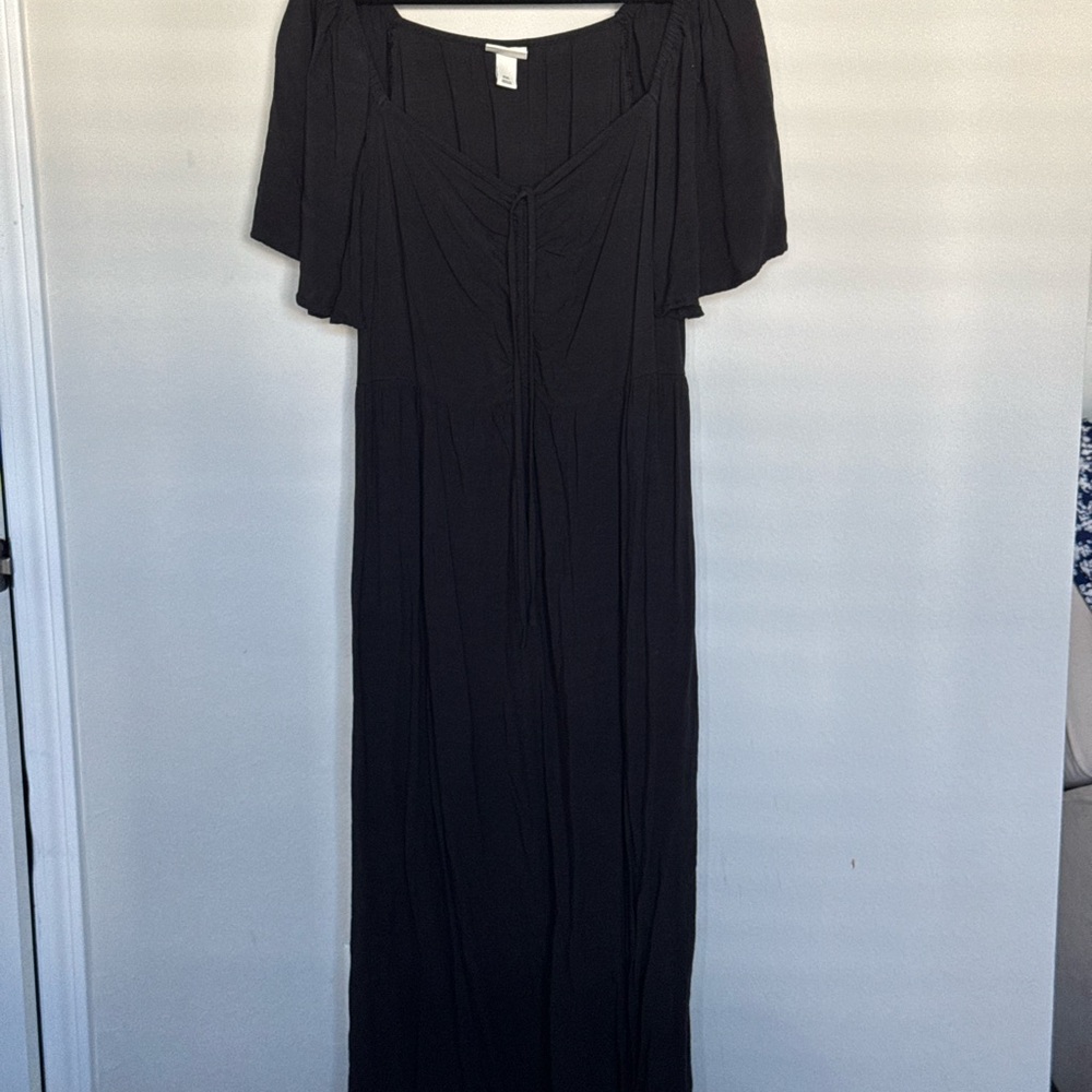Ava & Viv Black Off-Shoulder Flutter Sleeve Maxi Dress